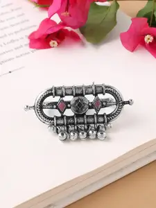 Yellow Chimes Silver-Plated Oxidised Geometrical Shaped Adjustable Finger Ring