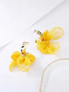 Yellow Chimes Yellow Cloth Woven Bow Shaped Drop Earrings