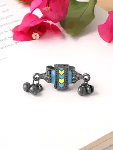 Yellow Chimes Silver-Plated Blue Oxidised Adjustable Finger Ring
