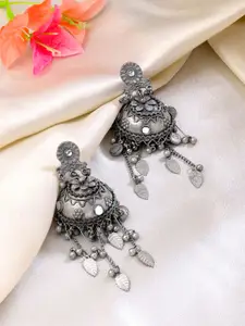 Yellow Chimes Silver-Plated Oxidised Charmed Jhumka Earring