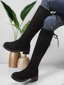 RINDAS Women Black Suede Winter Boots