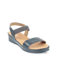 Metro Women Blue Open Toe Flats with Laser Cuts