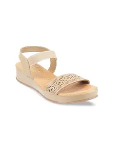 Metro Women Beige Open Toe Flats with Laser Cuts