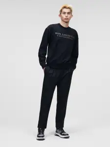 Karl Lagerfeld Men Black Brand Logo Printed Pure Cotton Sweatshirt