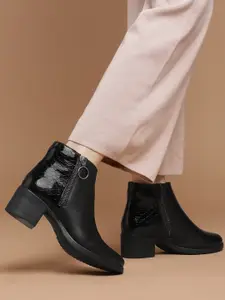 DressBerry Women Snakeskin Textured Detail Mid-Top Heeled Boots