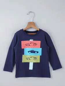 Beebay Boys Navy Blue Graphic Printed Pure Cotton Long Sleeves T-shirt