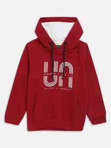 Octave Boys Maroon Printed Hooded Sweatshirt