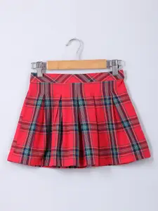 Beebay Girls Red & Green Checked Pure Cotton A-Line Skirt
