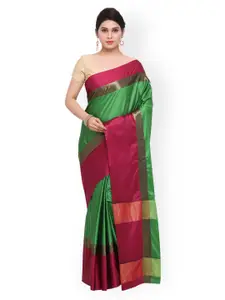 Saree mall Green & Pink Art Silk Solid Saree