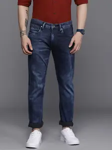 Louis Philippe Jeans Men Navy Blue Slim Fit Low-Rise Light Fade Stretchable Jeans