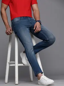 Louis Philippe Jeans Men Navy Blue Smart Skinny Fit Mid-Rise Light Fade Stretchable Jeans