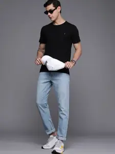 Louis Philippe Jeans Men Black Solid Pure Cotton T-shirt