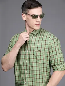 Louis Philippe Jeans Men Green Slim Fit Checked Pure Cotton Casual Shirt