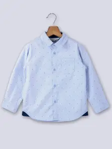 Beebay Boys Blue Printed Cotton Casual Shirt