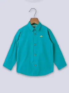 Beebay Boys Teal Blue Solid Cotton Casual Shirt