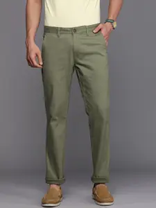 Louis Philippe Sport Men Olive Green Solid Comfort Slim Fit Trousers