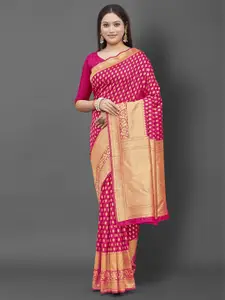 KALINI Pink And Gold Toned Batik Zari Banarasi Saree