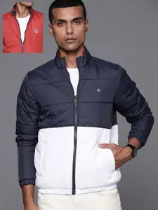 Louis Philippe Sport Men Navy Blue & White Colourblocked Reversible Padded Jacket