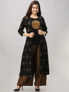 KALINI Women Embroidered Thread Work Straight Top with Palazzos & Waistcoat