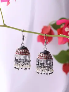 VIRAASI Women Silver-Plated Dome Shaped Drop Earrings