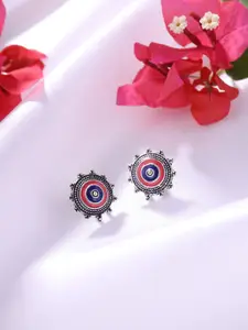 VIRAASI Women Silver-Toned & Blue Quirky Studs Earrings