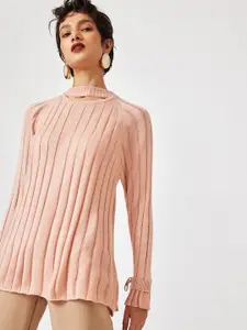 The Label Life Women Pink Ribbed Pullover with Belted Detail