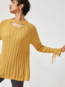 The Label Life Women Yellow Ribbed Pullover