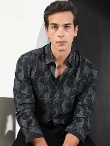 RARE RABBIT Men Black Slim Fit Printed Formal Shirt