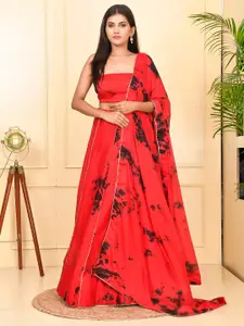 Kesarya Red & Black Printed Tie and Dye Semi-Stitched Lehenga & Unstitched Blouse With Dupatta