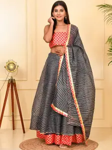 Kesarya Grey & Red Printed Semi-Stitched Lehenga & Unstitched Blouse With Dupatta