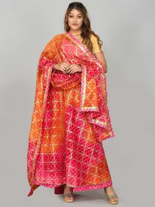 Kesarya Pink & Orange Semi-Stitched Lehenga & Unstitched Blouse With Dupatta