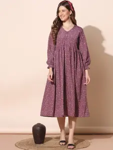 FASHION DREAM Women Purple Printed Midi Dress