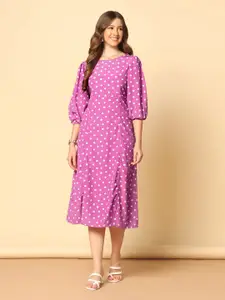 FASHION DREAM Women Mauve Printed A-Line Midi Dress
