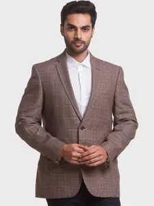 ColorPlus Men Brown Checked Single-Breasted Formal Blazers
