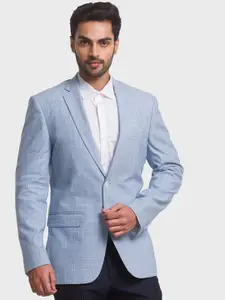 ColorPlus Men Blue Checked Single-Breasted Linen Formal Blazers