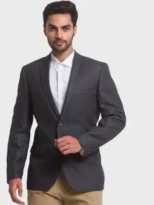 ColorPlus Men Grey Self Design Pure Cotton Single-Breasted Formal Blazers