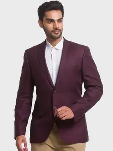 ColorPlus Men Red Checked Single-Breasted Linen Formal Blazers