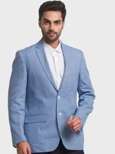 ColorPlus Men Blue Self Design Single-Breasted Formal Blazers