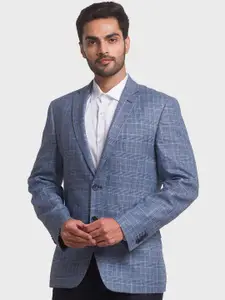 ColorPlus ColorPlus Men Plus Size Blue Checked Single-Breasted Formal Linen Blazer