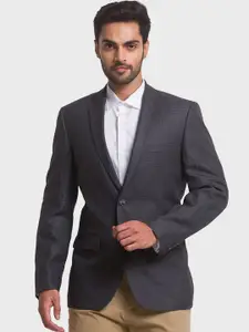 ColorPlus Men Plus Size Grey Self Design Pure Cotton Single-Breasted Formal Blazer