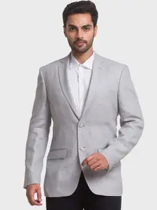 ColorPlus Men Grey Self -Design Contemporary Fit Single-Breasted Pure Cotton Blazer