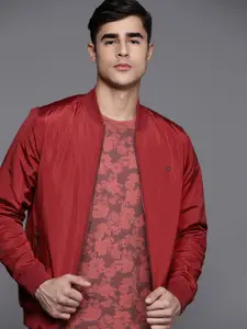 Louis Philippe Jeans Men Red Solid Bomber Jacket