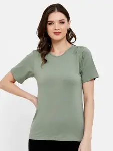 UNMADE Green Front Shoulder Gathered Top