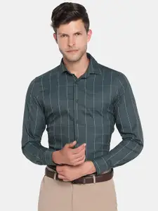 Blackberrys TechPro Men Green Slim Fit Windowpane Checked Formal Shirt