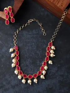 CARDINAL Maroon Gold Plated Brass Necklace Set