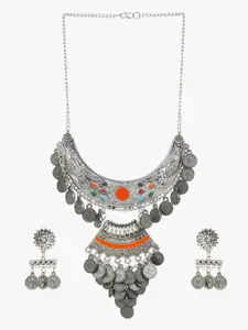 CARDINAL Women Silver-Plated Minakari Choker Necklace Jewellery Set