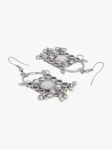 CARDINAL Silver Oxidised Silver-Plated Stone-Studded Long Necklace Set