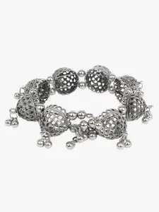 CARDINAL Women Silver-Toned Oxidised Bangle-Style Bracelet