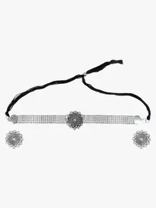 CARDINAL Silver-Toned Oxidized Floral Choker Necklace Set