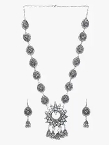 CARDINAL  Silver Oxidized Mirror Stud Long Necklace Set